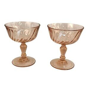 Arcoroc France Luminarc Rosaline Pink Depression Glass Sherbet Dessert Cups Set